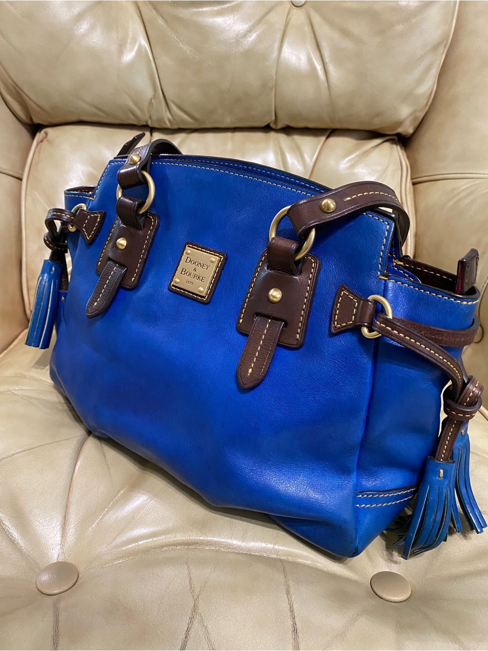 Dooney & Bourke Toledo Mail Satchel Shoulder Bag Royal Blue Leather Winged